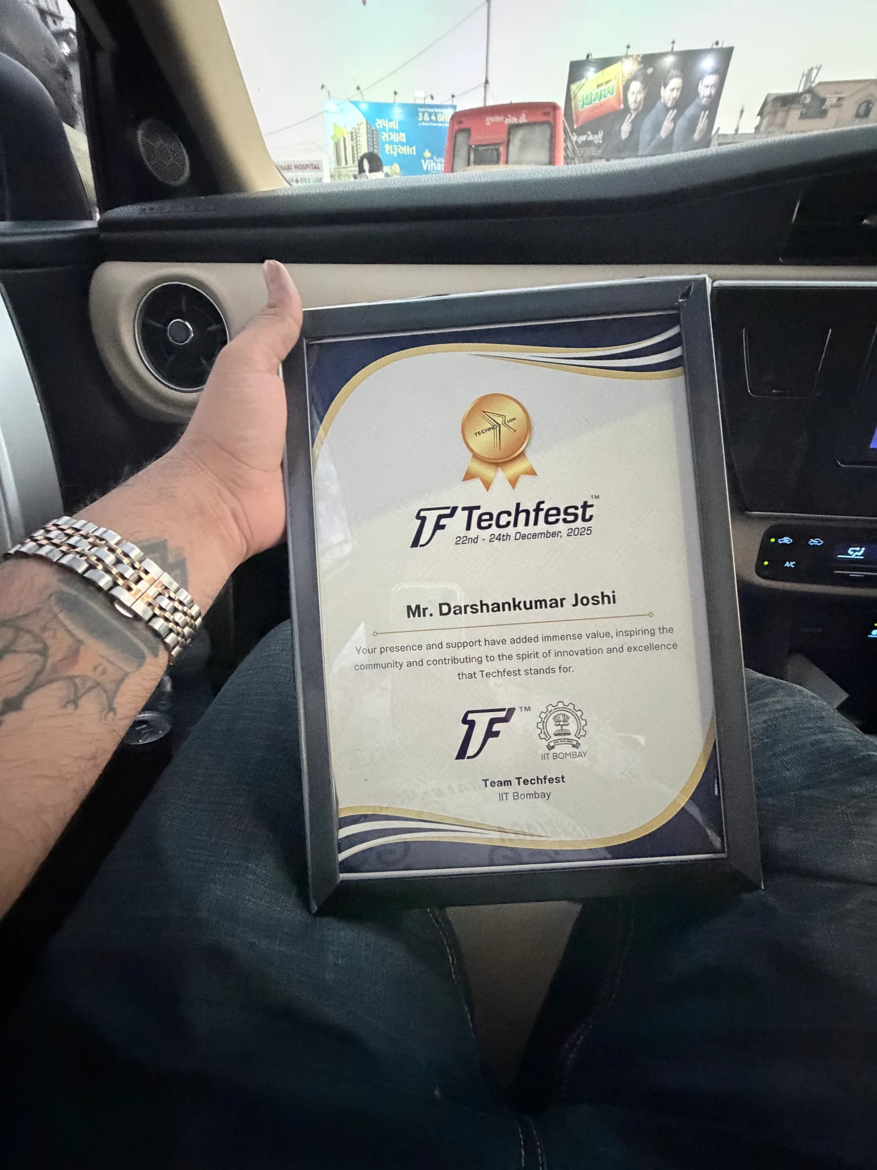 Darshankumar Joshi’s certificate of appreciation from Team Techfest, IIT Bombay, 2025